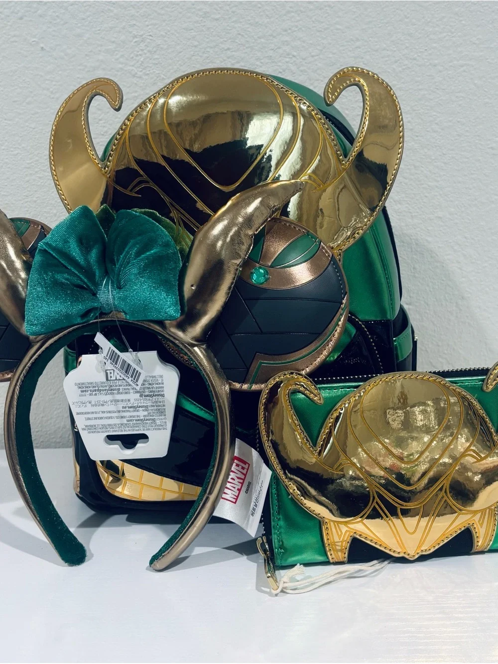 Loungefly Loki Metallic backpack, Ear Headband & Wallet Set